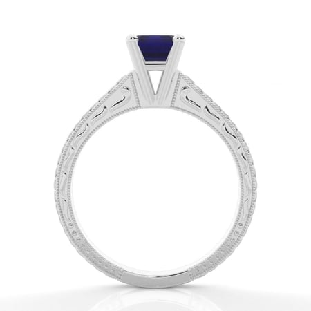 Emerald Shaped Blue Sapphire Vintage Diamond Engagement Ring – alternate view