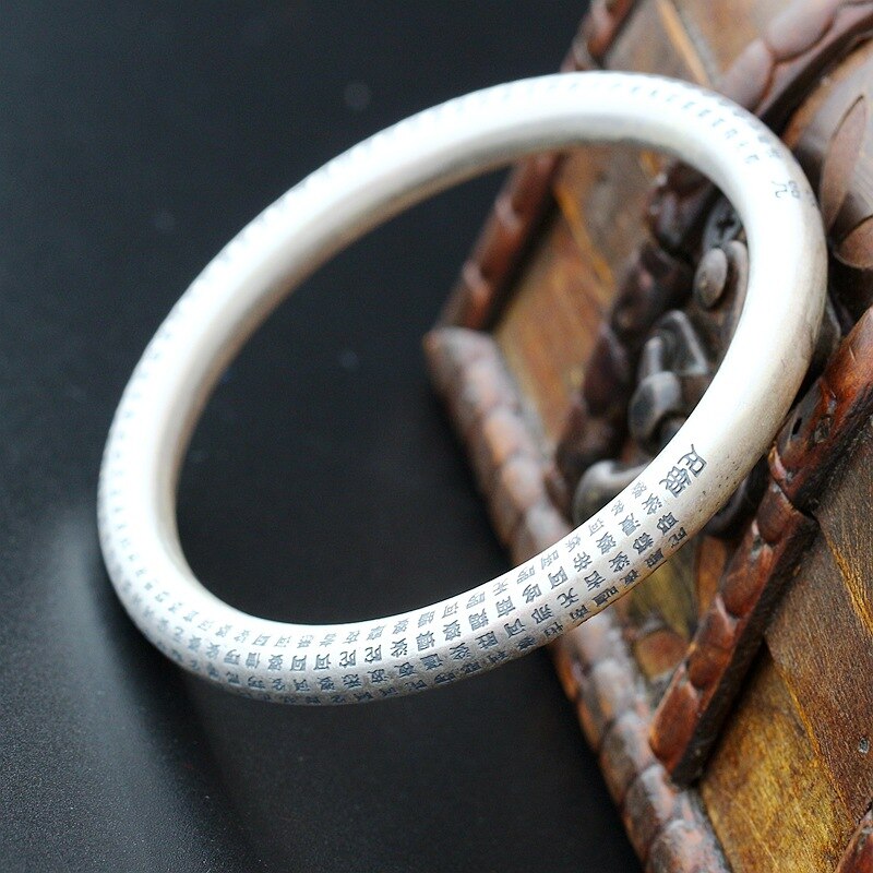 S999 Sterling Silver Jewelry Wholesale Handmade Silver Bangle Buddhist Sutra Compassionate Silver... – photo 3 – Avaiya Gems