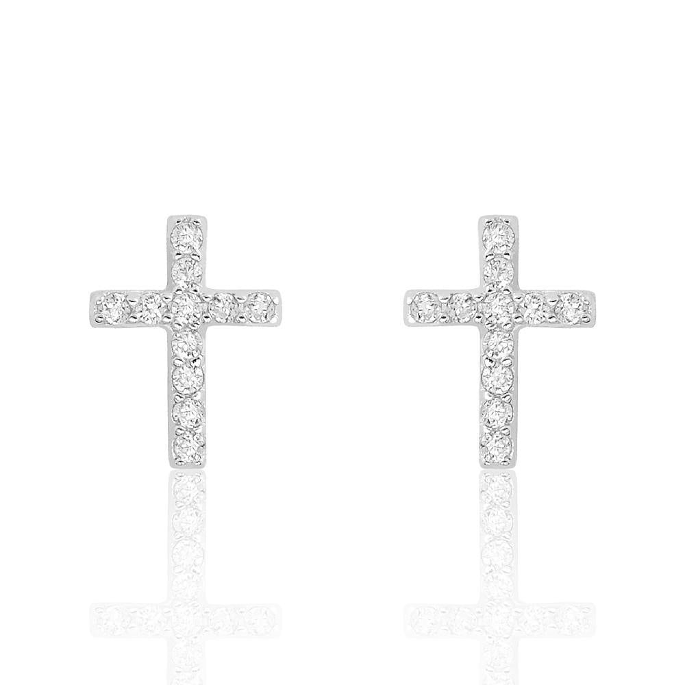 Sterling Silver Beautiful Cross Cubic Zirconia Earrings – Avaiya Gems