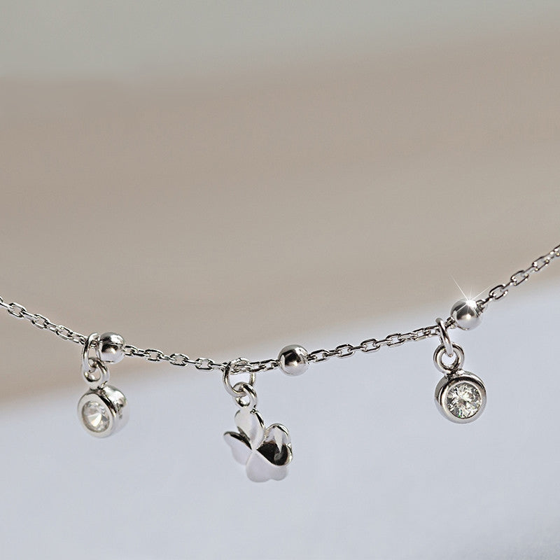 Four Leaf Clover Sterling Silver Anklet Korean Fashion Fresh Silver Jewelry S925 Sterling Silver ... – photo 4 – Avaiya Gems