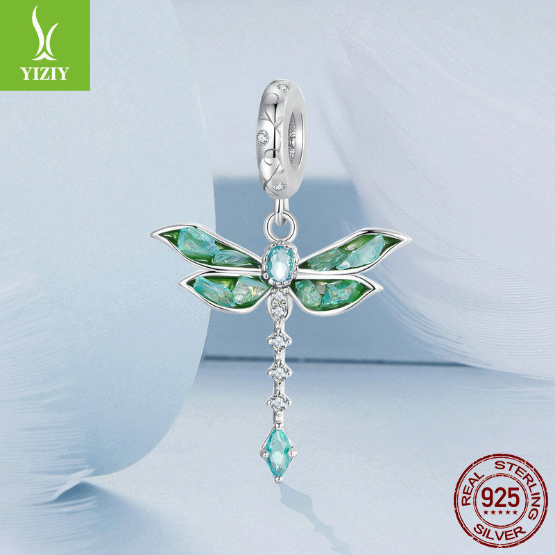 Silver Charm Original Retro Green Dragonfly DIY Pendant Accessories Charm Lucky s925 Pure Silver ... – photo 5 – Avaiya Gems