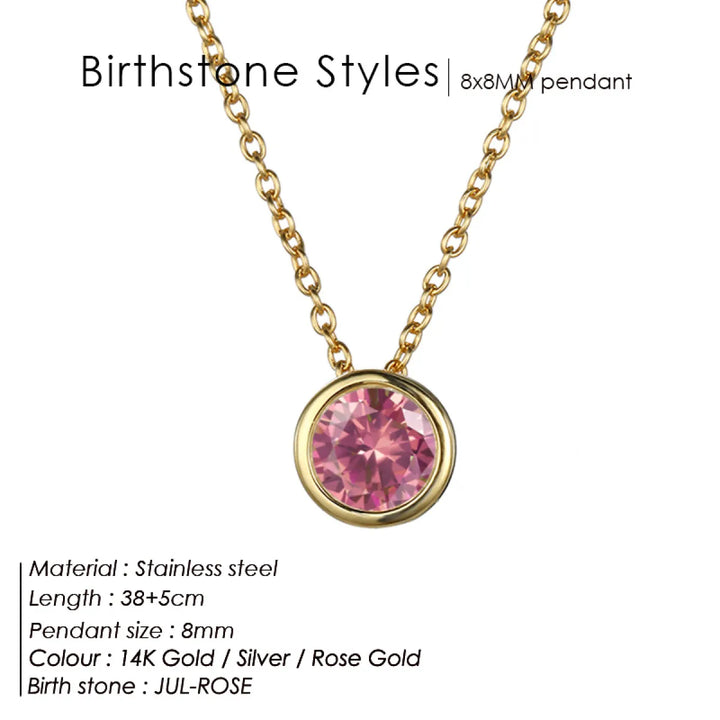 Birthstone Necklace – Stainless Steel Geometric Pendant Jewelry