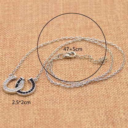 lychee Horse Hoof Necklace Lucky Rhinestone Double Black White Color Horseshoe Pendant Necklace J... – photo 2 – Avaiya Gems