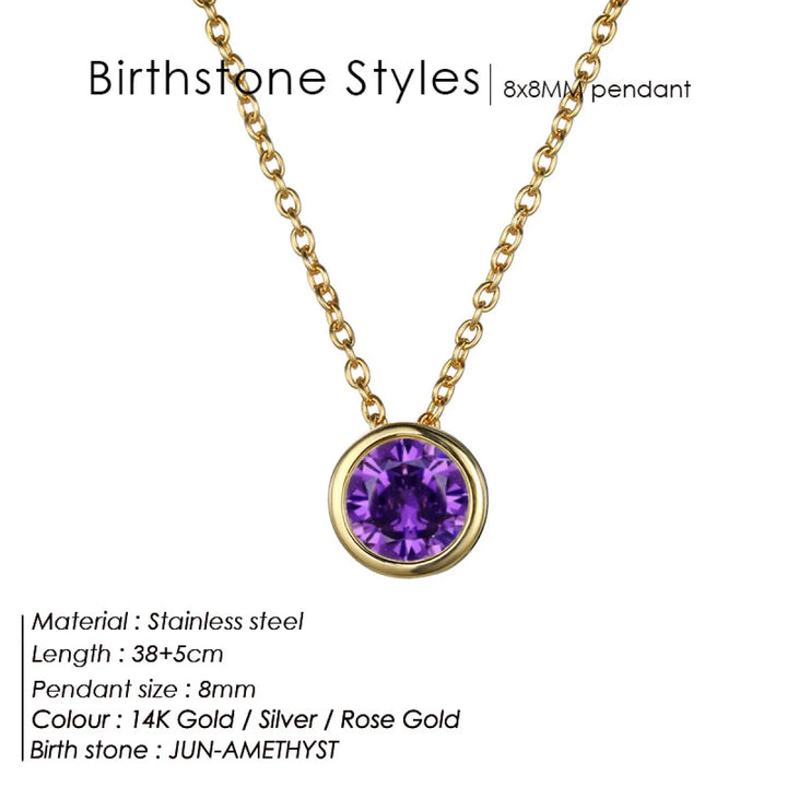 Birthstone Necklace – Stainless Steel Geometric Pendant Jewelry