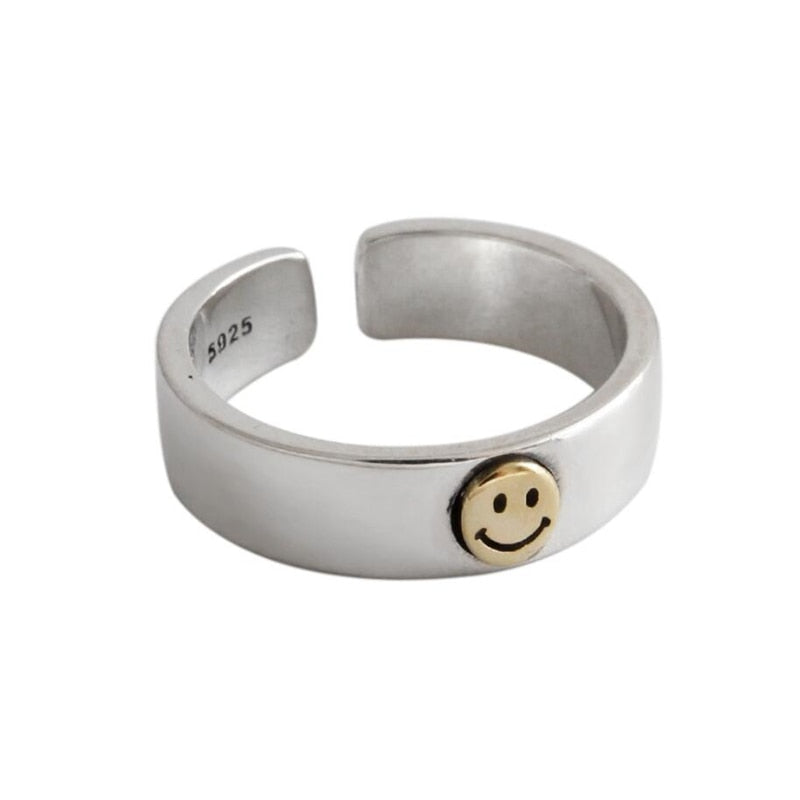 Sole Memory Retro Cute Golden Smiley Thai Silver 925 Sterling Silver Female Resizable Opening Rings SRI529