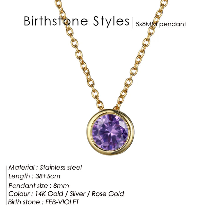 Birthstone Necklace – Stainless Steel Geometric Pendant Jewelry