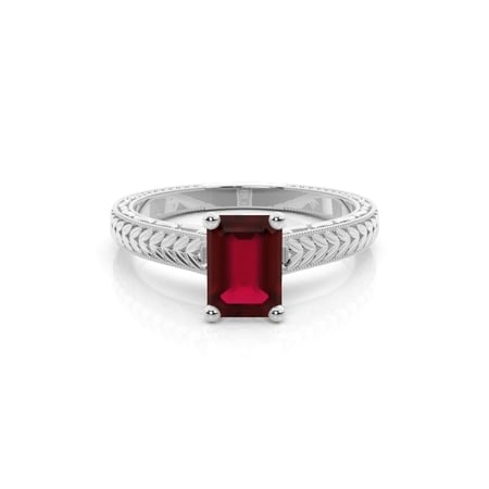 Emerald Shaped Ruby Vintage Diamond Engagement Ring