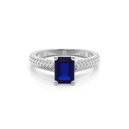 Emerald Shaped Blue Sapphire Vintage Diamond Engagement Ring