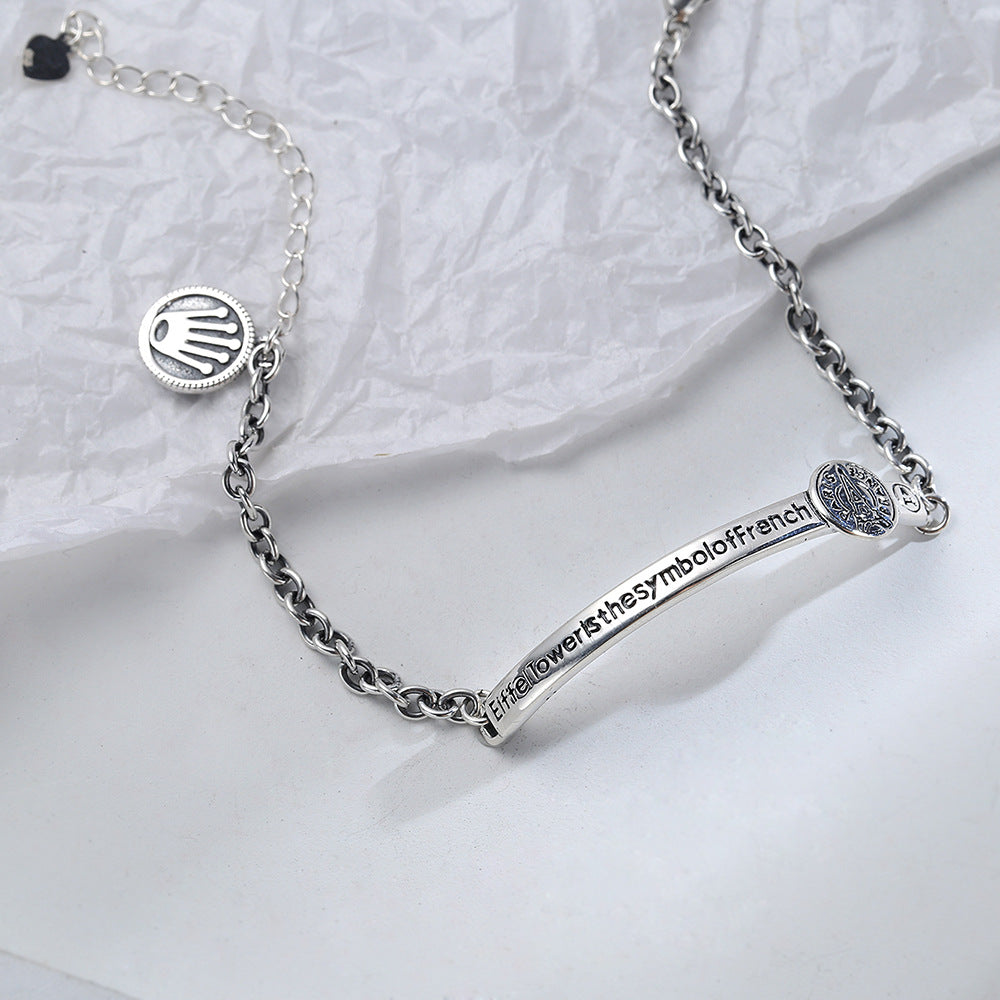 S925 Sterling Silver Thai Silver Rectangular Brand Anklet Women's Korean Version Of The Retro Sexy Net Red Simple Personality Silver Jewelry