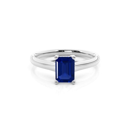 4 Prong Emerald Shaped Blue Sapphire Engagement Ring