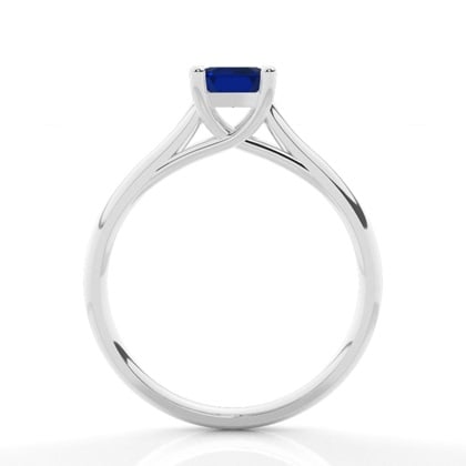 4 Prong Emerald Shaped Blue Sapphire Engagement Ring – alternate view