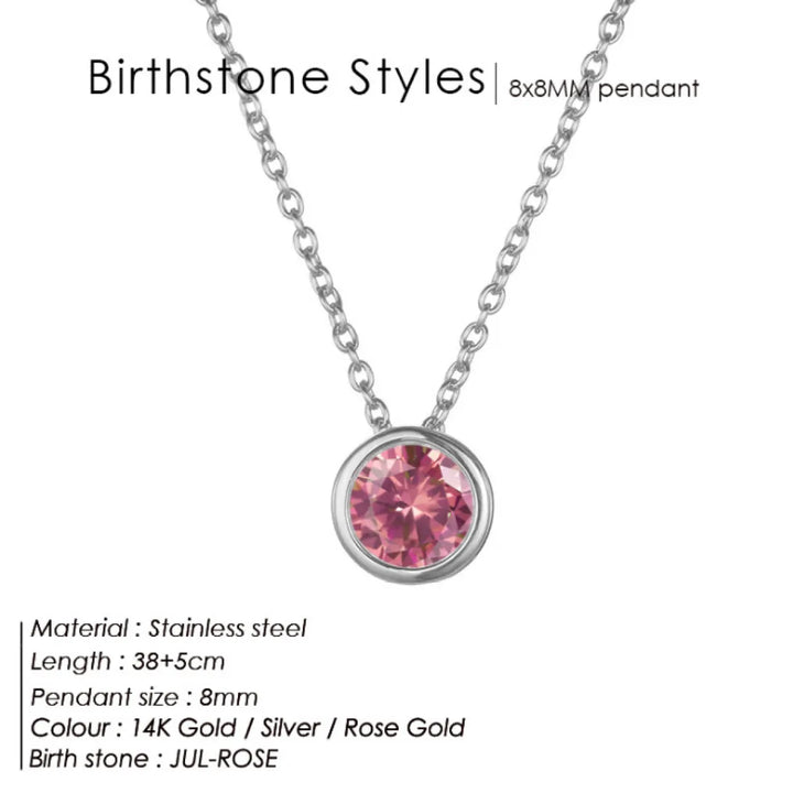 Birthstone Necklace – Stainless Steel Geometric Pendant Jewelry