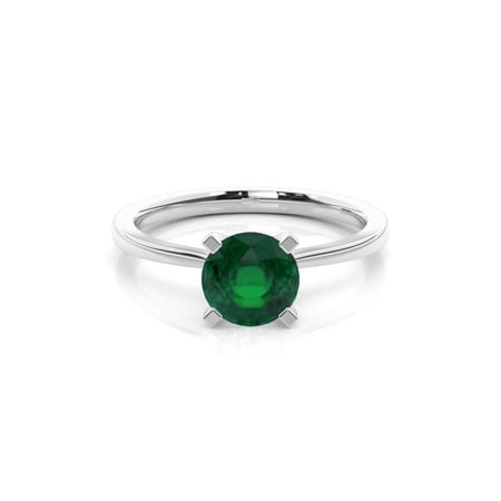 4 Prong Round Emerald Diamond Engagement Ring
