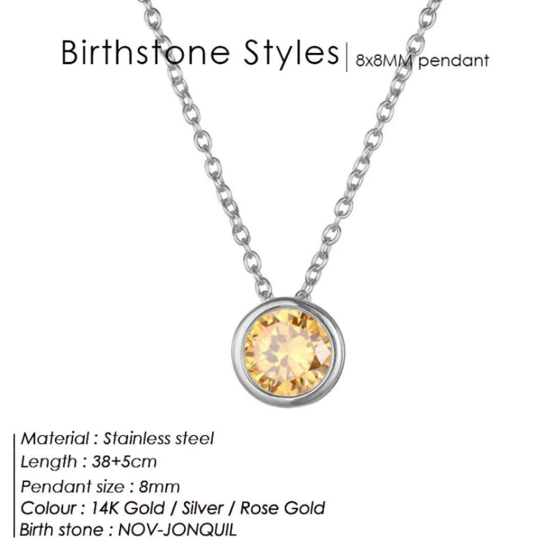 Birthstone Necklace – Stainless Steel Geometric Pendant Jewelry