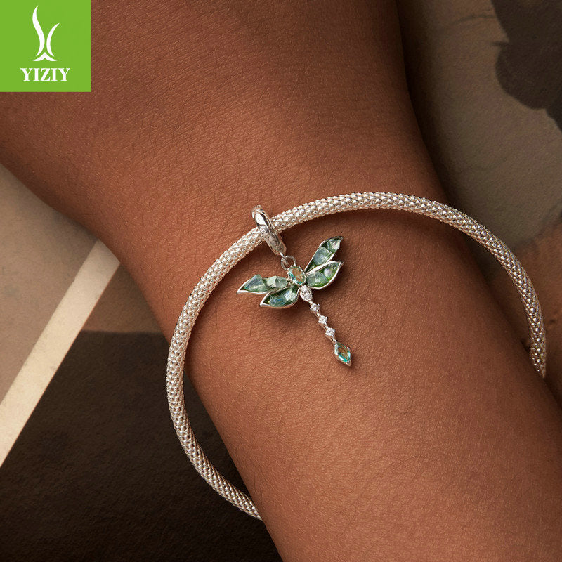 Silver Charm Original Retro Green Dragonfly DIY Pendant Accessories Charm Lucky s925 Pure Silver ... – photo 3 – Avaiya Gems