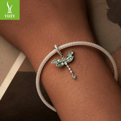 Silver Charm Original Retro Green Dragonfly DIY Pendant Accessories Charm Lucky s925 Pure Silver ... – photo 3 – Avaiya Gems