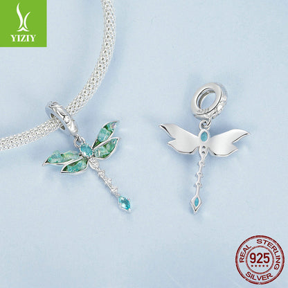 Silver Charm Original Retro Green Dragonfly DIY Pendant Accessories Charm Lucky s925 Pure Silver ... – photo 2 – Avaiya Gems