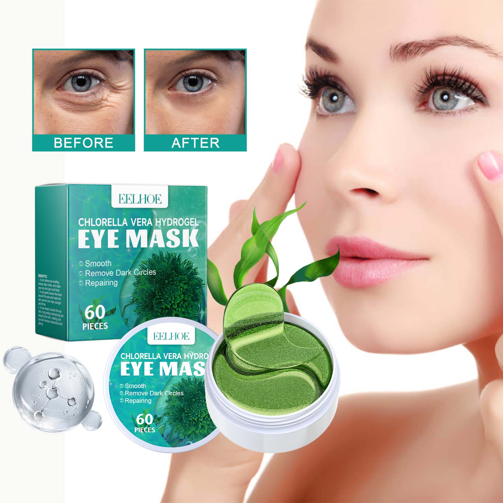 Chlorella Vera Hydrogel Eye Mask, Moisturizing Desalination Eye Grain Compact Fine Grain Soft Ski... – photo 3 – Avaiya Gems