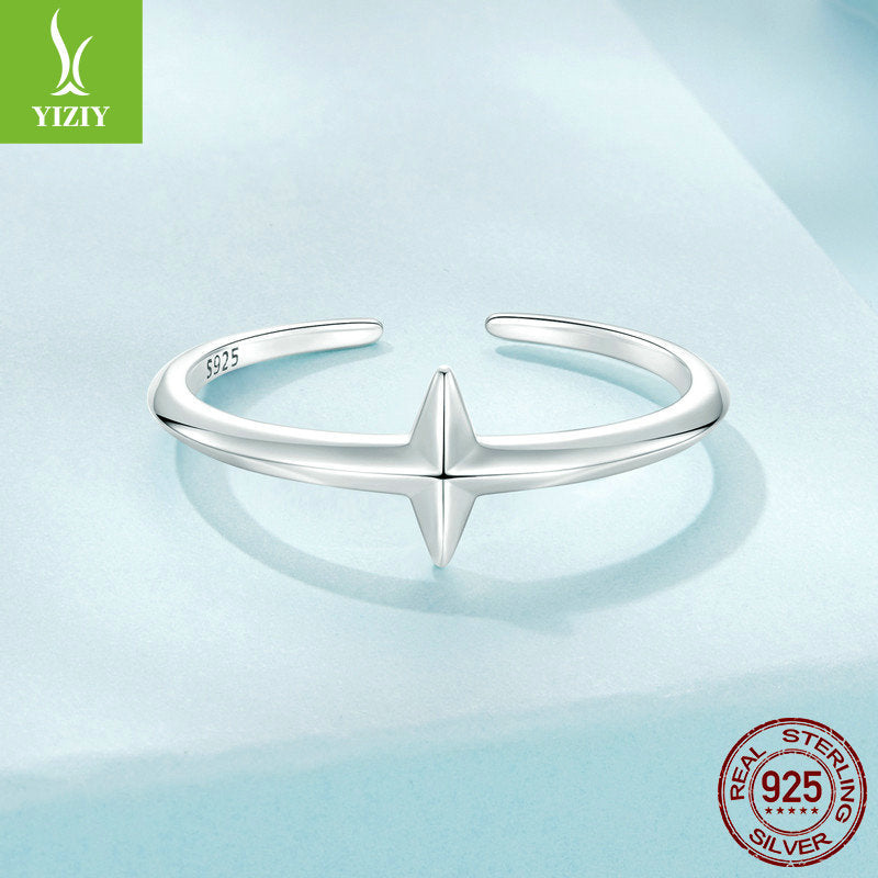 Yinziyun new minimalist plain silver cross opening ring, fashionable and versatile, three-dimensional s925 pure silver ring