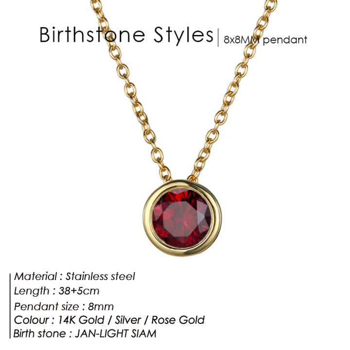 Birthstone Necklace – Stainless Steel Geometric Pendant Jewelry