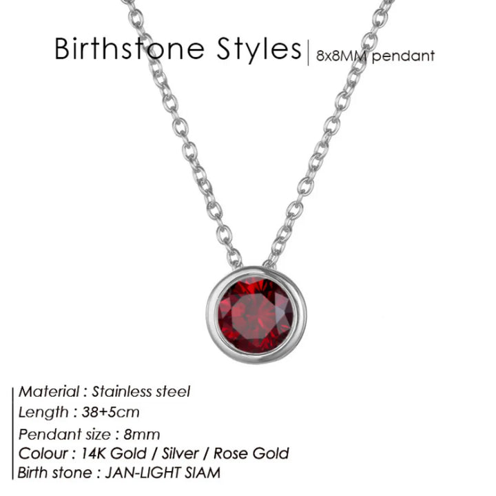 Birthstone Necklace – Stainless Steel Geometric Pendant Jewelry