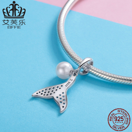 Avelle S925 Fashion Sterling Silver Charm Diamond Bead Accessories Mermaid Tail Silver Bead Accessories Y SCC877