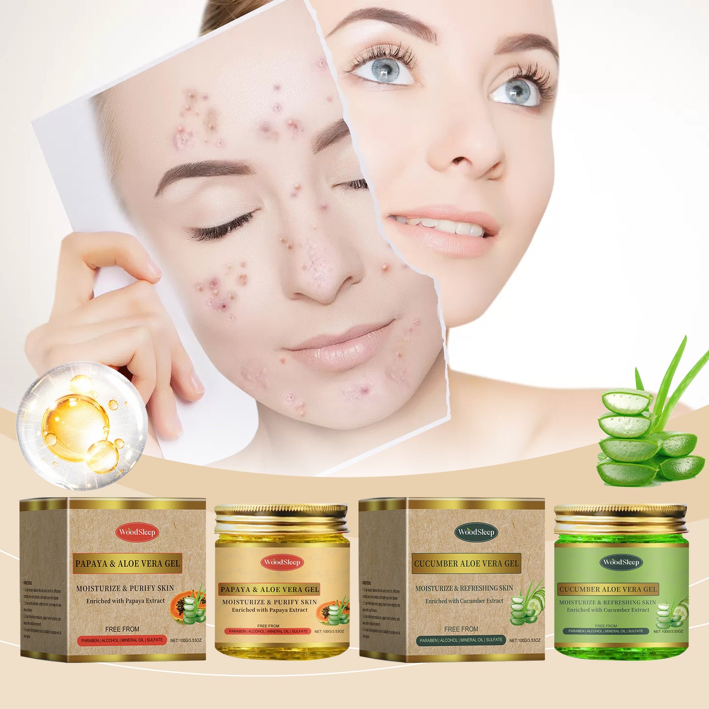 WoodSleep Papaya Aloe Vera Hydrating Gel Facial Cleansing Aloe Vera Gel Moisturizing Nourishing G... – Avaiya Gems