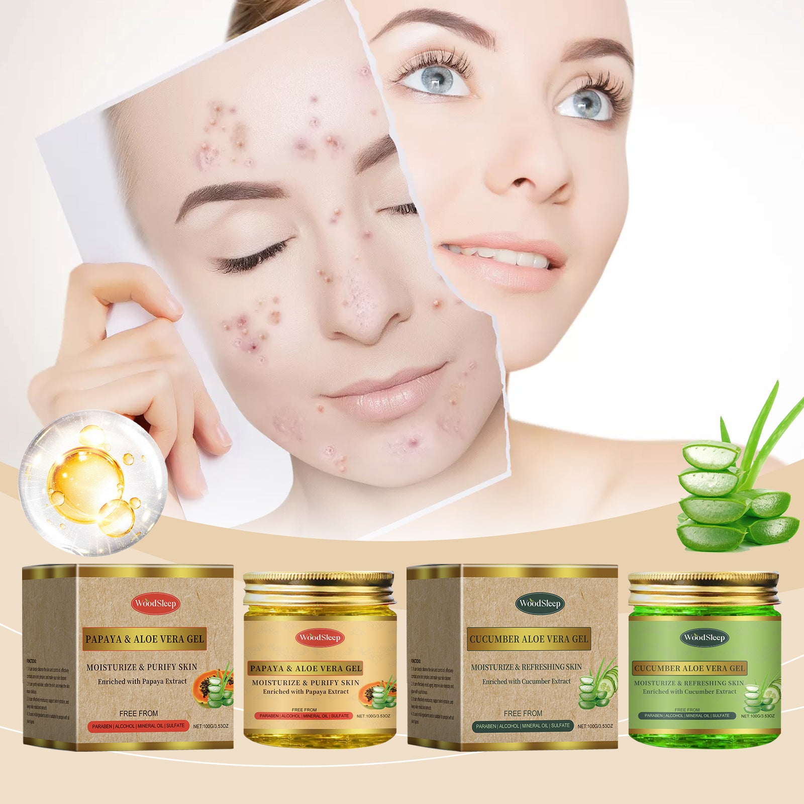 WoodSleep Papaya Aloe Vera Hydrating Gel Facial Cleansing Aloe Vera Gel Moisturizing Nourishing G... – Avaiya Gems