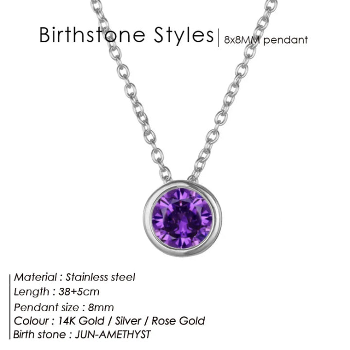 Birthstone Necklace – Stainless Steel Geometric Pendant Jewelry