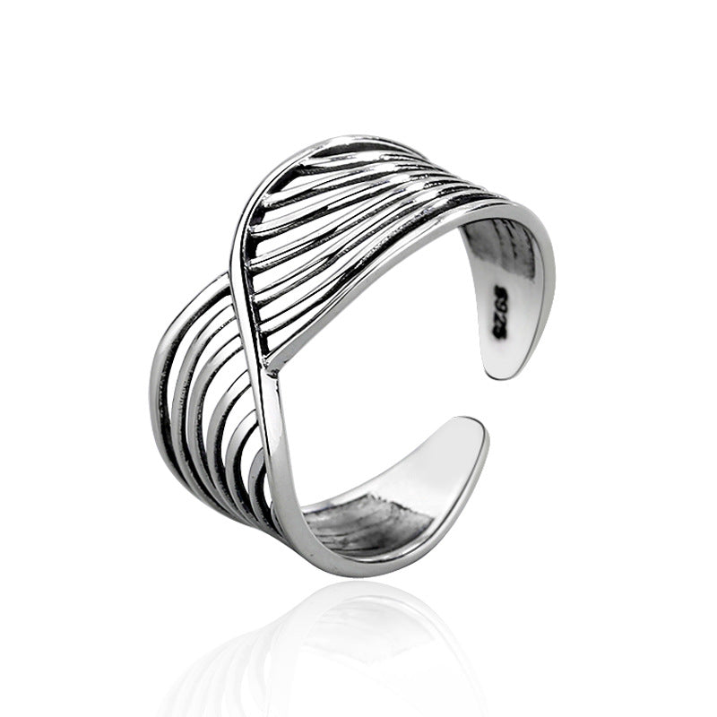 Mobius wave ring s925 silver Thai silver retro personality wild open sterling silver ring jewelry