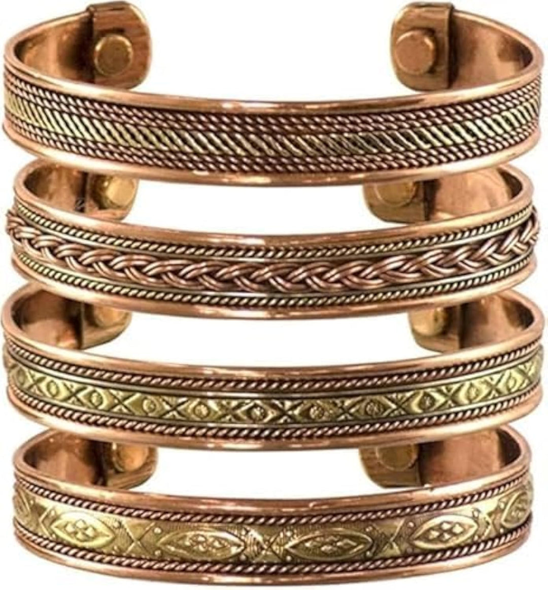 Pure Copper Set of 4 Tibetan Bracelets Handmade Cuff Bangle for Men And Women Adjustable Kada From India For Unisex