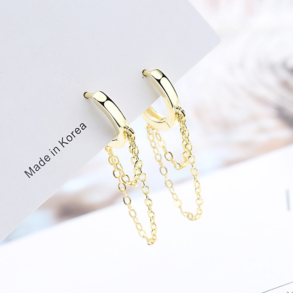 Gold Silver Long Chain Earring For Women 925 Sterling Silver Earrings Fashion Silver Jewelry korean New oorbellen