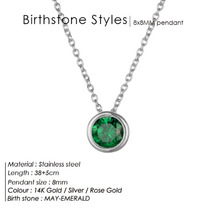 Birthstone Necklace – Stainless Steel Geometric Pendant Jewelry