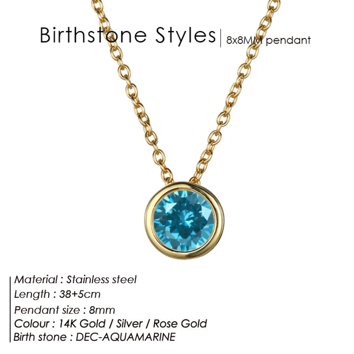 Birthstone Necklace – Stainless Steel Geometric Pendant Jewelry
