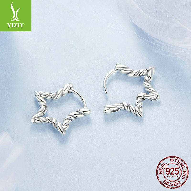 Silver Charm Original Star Texture Element Silver Ear Buckle Earrings Female Charm Classic Pentagram s925 Pure Silver Earrings