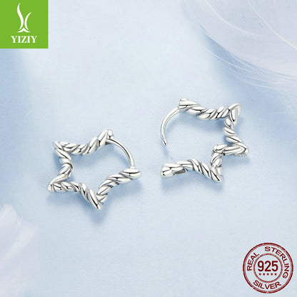 Silver Charm Original Star Texture Element Silver Ear Buckle Earrings Female Charm Classic Pentag... – photo 2 – Avaiya Gems