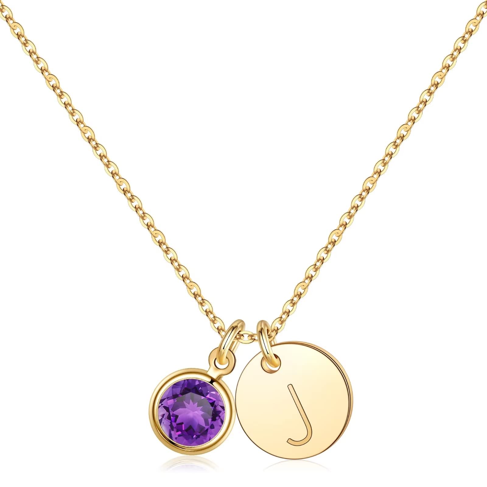 Initial Birthstone Necklace – 14K Gold Plated Disc Pendant – Avaiya Gems