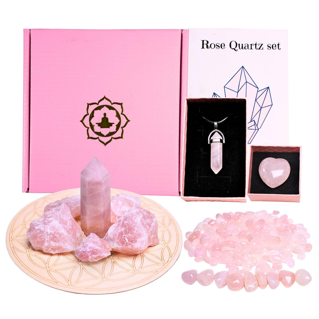 Rose Quartz Healing Crystal Set – Meditation &amp; Chakra Balancing