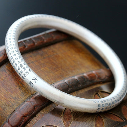 S999 Sterling Silver Jewelry Wholesale Handmade Silver Bangle Buddhist Sutra Compassionate Silver... – Avaiya Gems