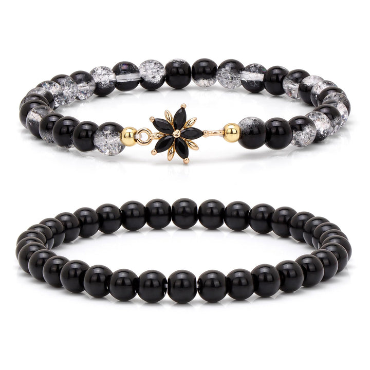 Black Flower Crystal Bracelets Set
