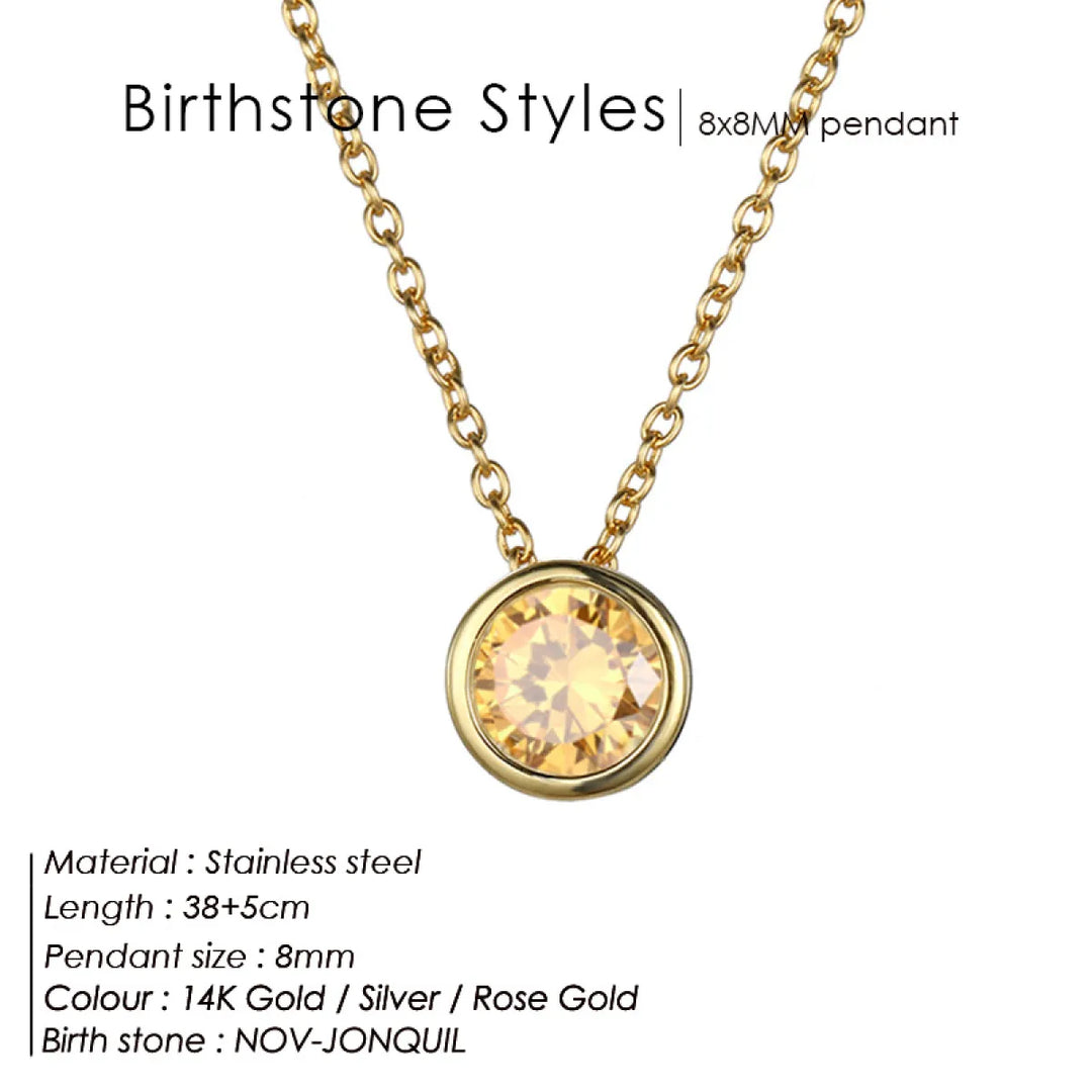 Birthstone Necklace – Stainless Steel Geometric Pendant Jewelry