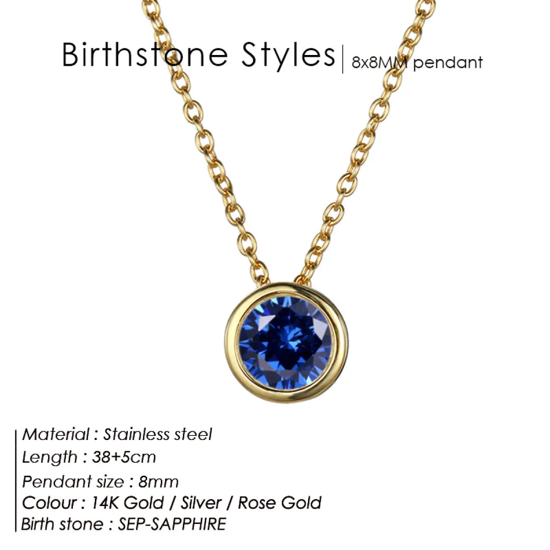 Birthstone Necklace – Stainless Steel Geometric Pendant Jewelry