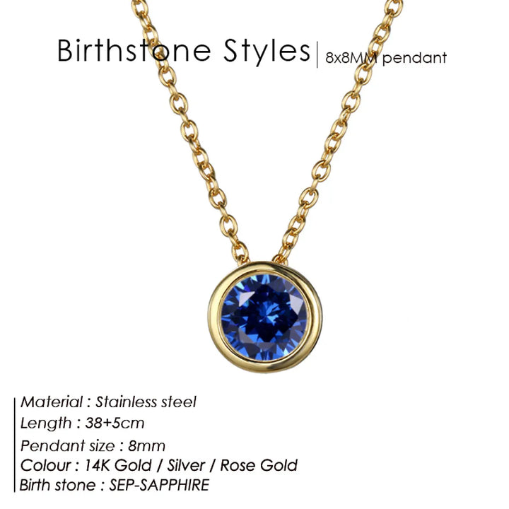 Birthstone Necklace – Stainless Steel Geometric Pendant Jewelry