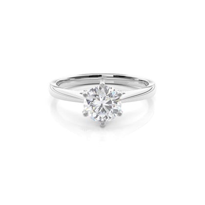 6 Prong Setting Round Moissanite Side Stone Engagement Ring