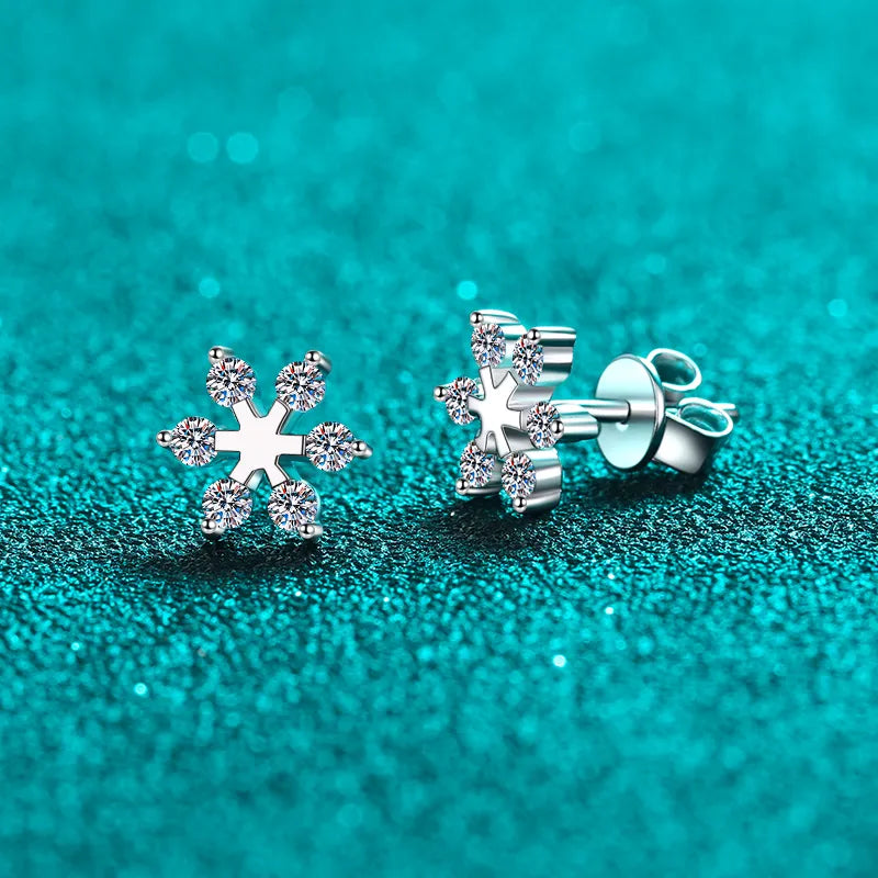 Moissanite 925 Sterling Silver Snowflake Shape Earrings – photo 2 – Avaiya Gems