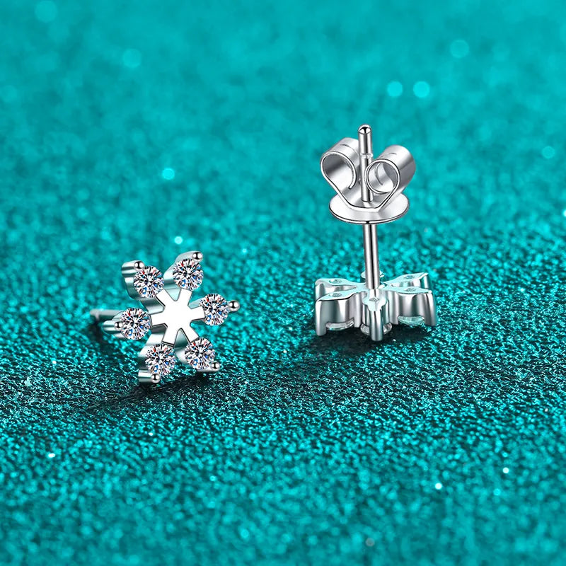 Moissanite 925 Sterling Silver Snowflake Shape Earrings – photo 3 – Avaiya Gems