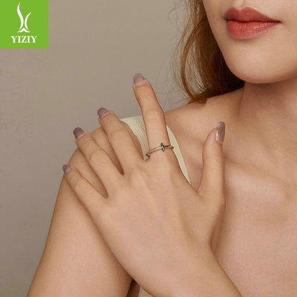 Yinziyun new minimalist plain silver cross opening ring, fashionable and versatile, three-dimensi... – photo 2 – Avaiya Gems
