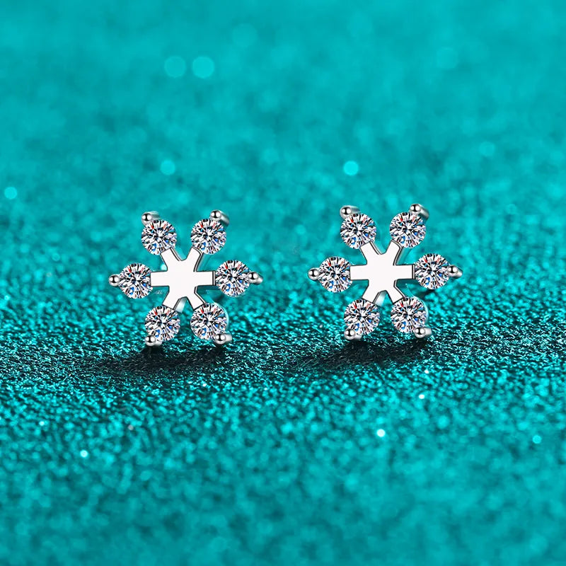 Moissanite 925 Sterling Silver Snowflake Shape Earrings – photo 5 – Avaiya Gems