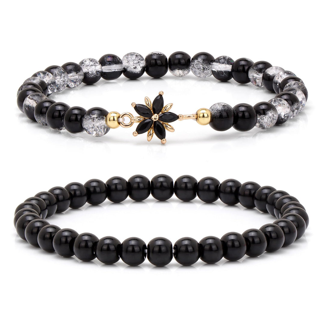 Black Flower Crystal Bracelets Set