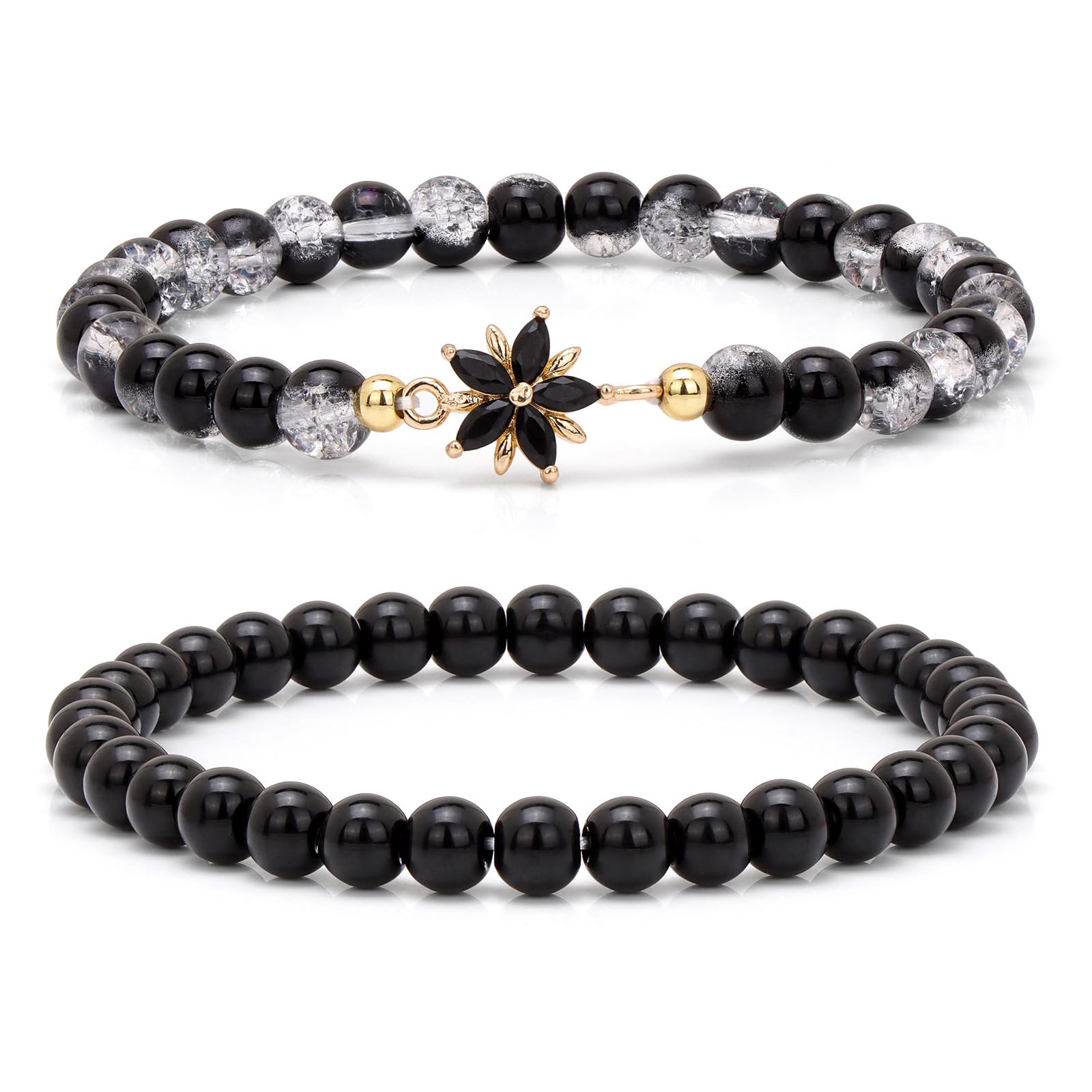 Black Flower Crystal Bracelets Set – photo 2 – Avaiya Gems